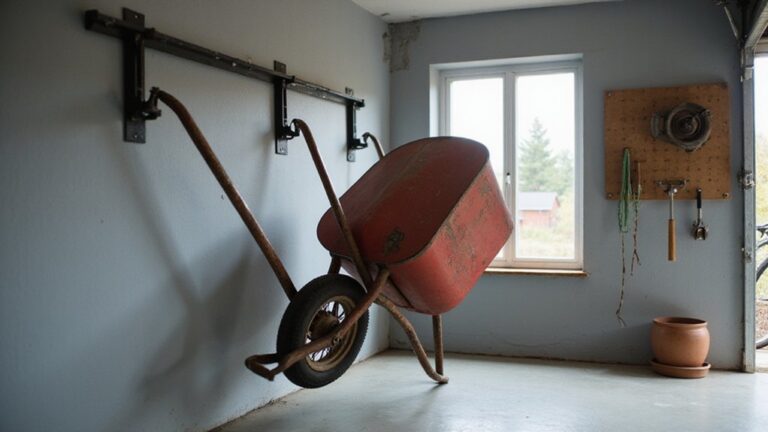 wall mounted wheelbarrow storage